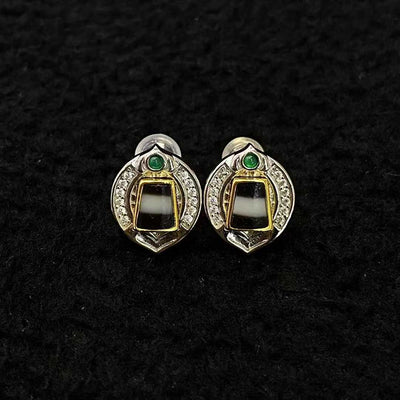 Seal of Auspicious Light — Dzi Bead Silver Earrings
