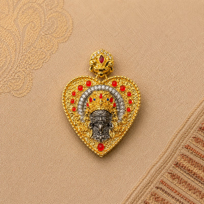 Zachiram Heart Pendant — Gilt Silver & Copper with Red Cabochons