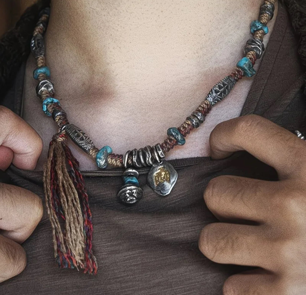 Realm Turquoise Shadow Tibetan Tassel Necklace