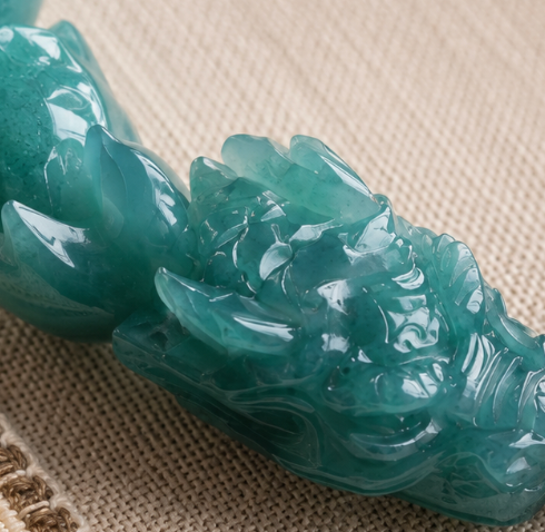 Jade Dragon Bracelet — Carved Dark Green Jade & Black Accent