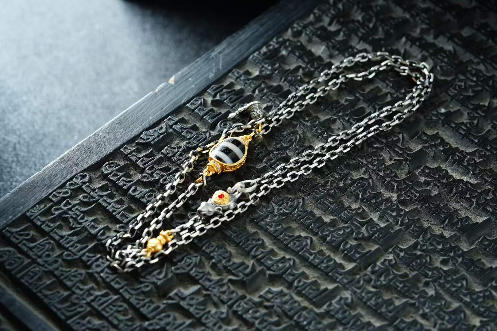 The Treasure Mouse — Silver Necklace with Dzi Bead — handmade Tibetan necklace