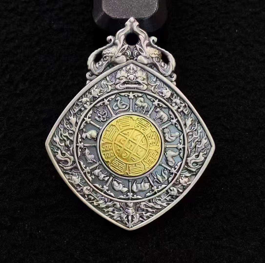 Zhiba Zha Rotating Bagua Pendant — 925 Silver & Gilded Core — handmade Tibetan pendant