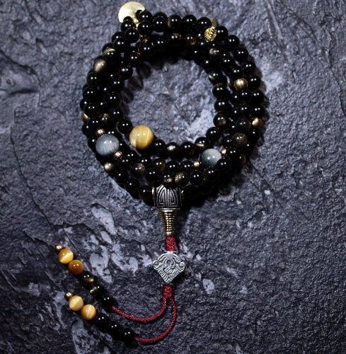 Natural Golden Obsidian 108-Bead Tibetan Mala – For Fortune &  Protection — handmade Tibetan mala