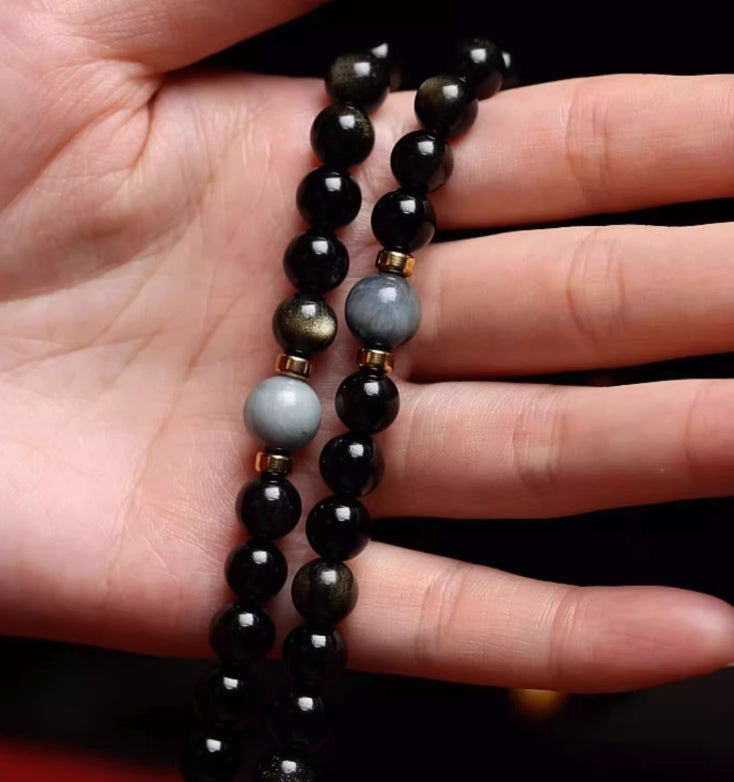 Obsidian mala — detail view 4