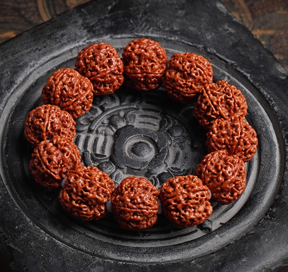 Five-Petal Large Rudraksha Bracelet – Natural Seeds, For Good Fortune & Vitality — handmade Tibetan bracelet