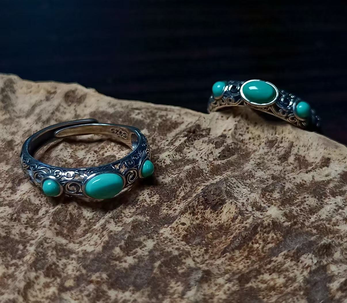 Turquoise Guardian Ring — 925 Sterling Silver — handmade Tibetan ring