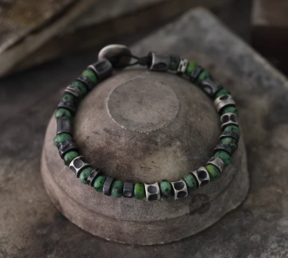 Handcrafted Turquoise & Sterling Silver Bracelet — handmade Tibetan bracelet