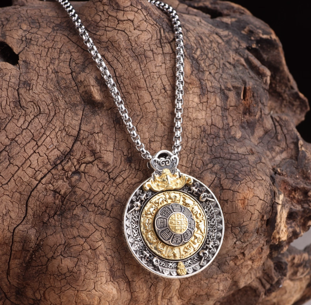 Pure Silver Rotatable Nine Palaces Pendant – Fortune & Blessings — handmade Tibetan pendant