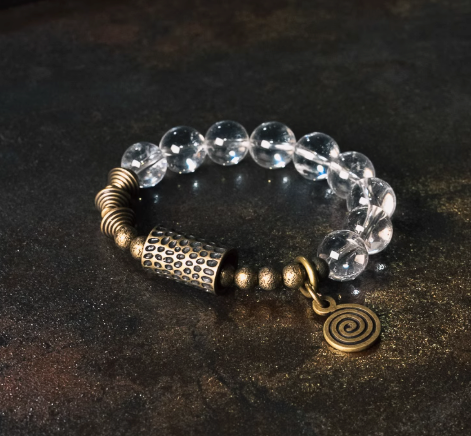 Healing Clarity Bracelet – Quartz & Brass Energy Blend — handmade Tibetan bracelet