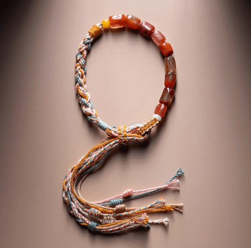 South Red Agate & Handwoven Cord Bracelet – For Peace, Vitality & Feminine Blessing — handmade Tibetan bracelet