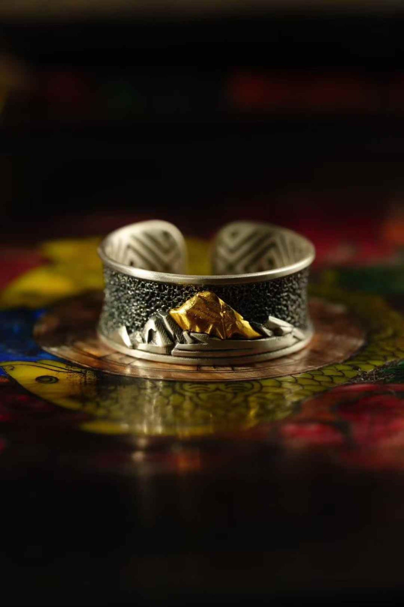 Golden Mountain Kailash Ring — Au990 Gold & S925 Silver, Adjustable — front view
