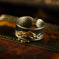 Golden Mountain Everest Ring — Au990 Gold & S925 Silver, Adjustable — front view