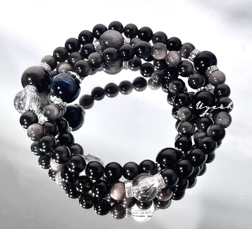 Obsidian & Blue Tiger Eye Multi-Wrap Bracelet: A Symbol of Strength and Protection — handmade Tibetan bracelet