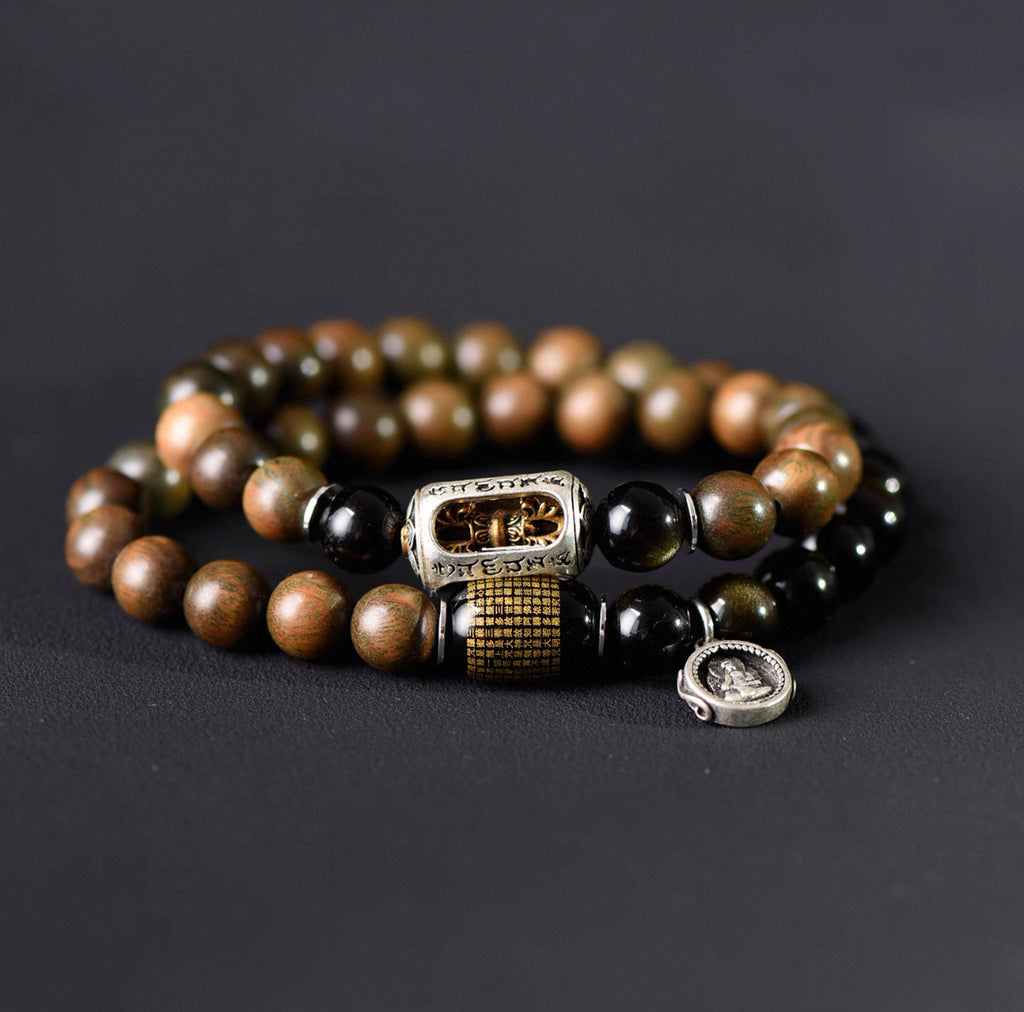 Golden Sheen Obsidian Fortune-Gathering Double-Loop Bracelet