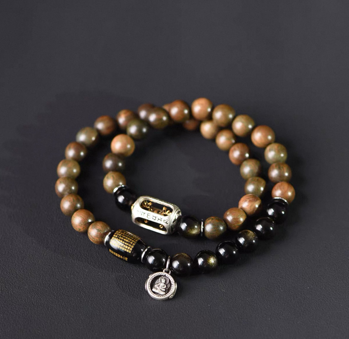 Golden Sheen Obsidian Fortune-Gathering Double-Loop Bracelet