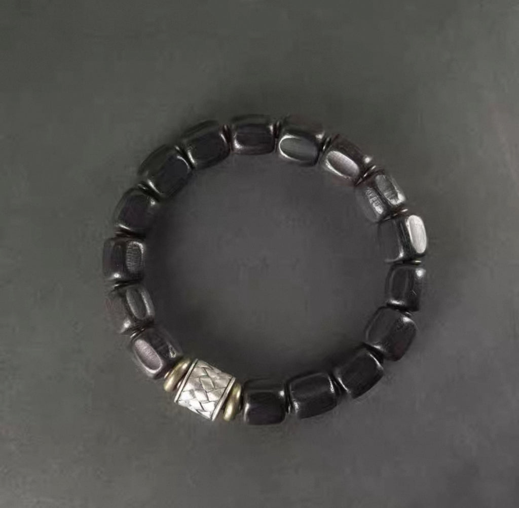 Ebony Natural Bracelet - Dispels Negativity (Brass &amp; Silver)