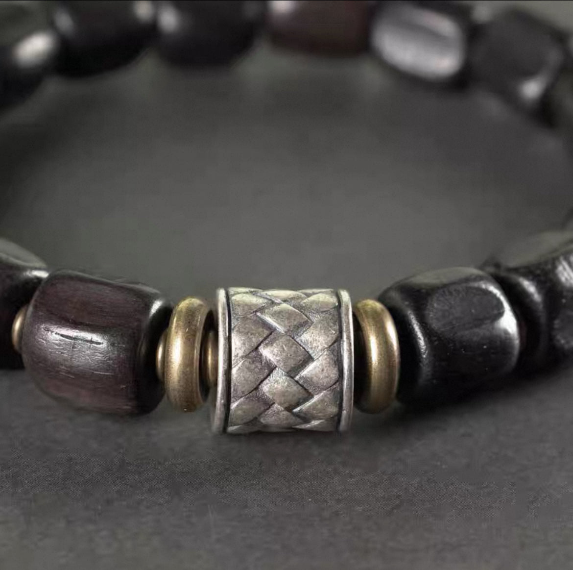 Ebony Natural Bracelet - Dispels Negativity (Brass &amp; Silver)