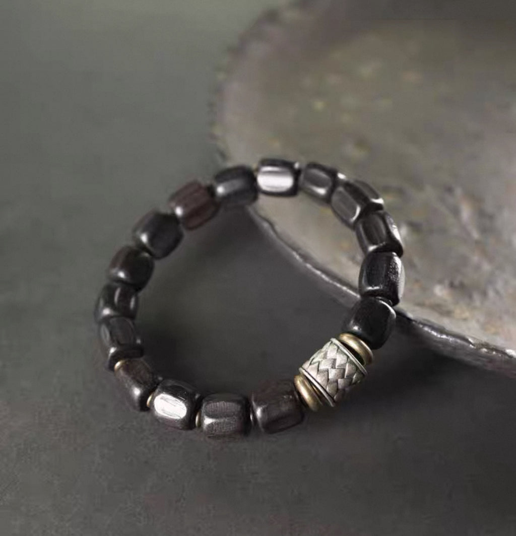 Ebony Natural Bracelet - Dispels Negativity (Brass &amp; Silver)