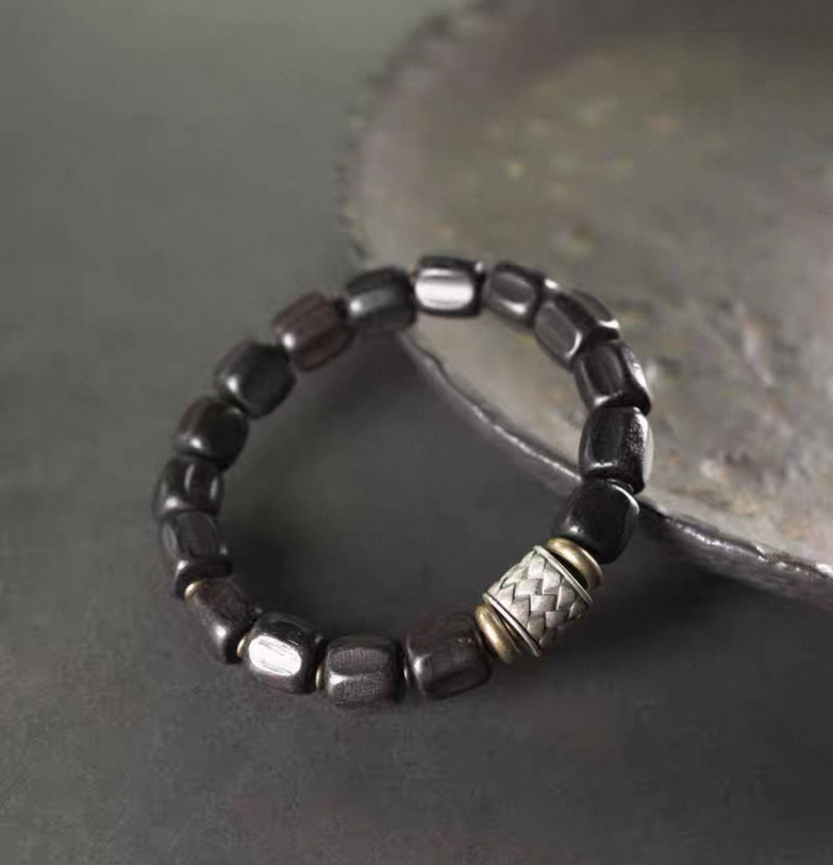Ebony Natural Bracelet - Dispels Negativity (Brass &amp; Silver)