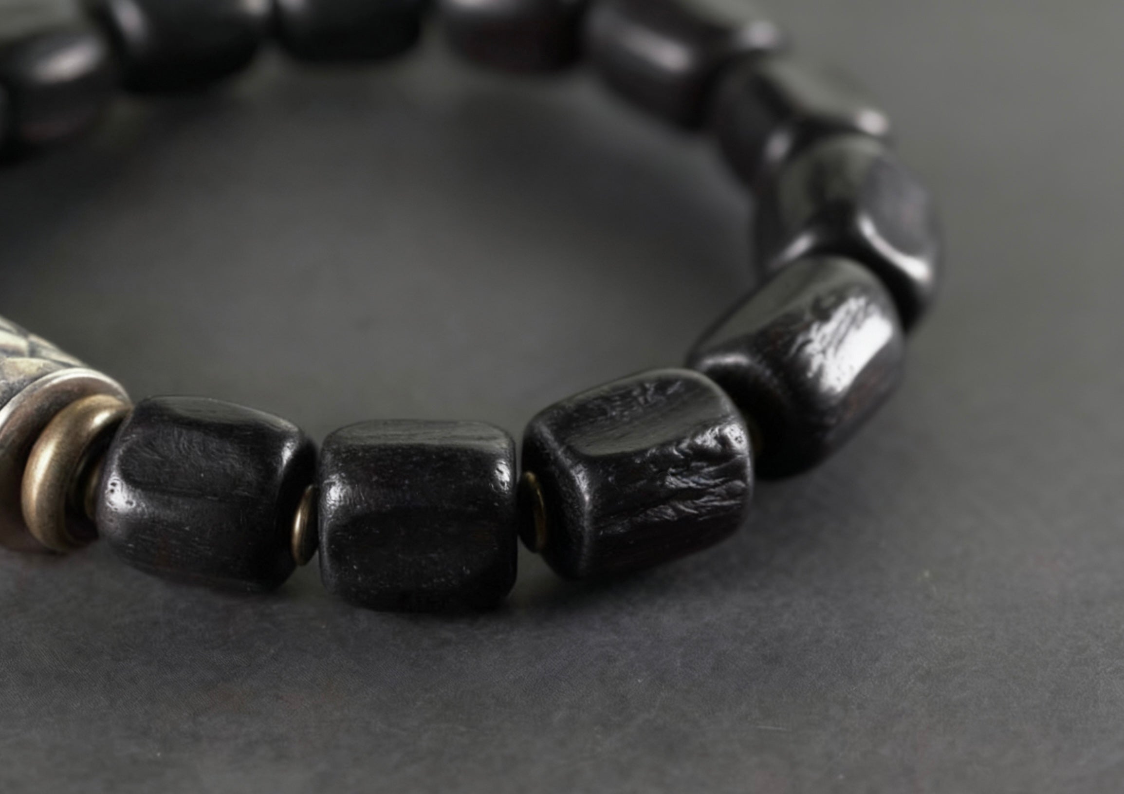 Ebony Natural Bracelet - Dispels Negativity (Brass &amp; Silver)