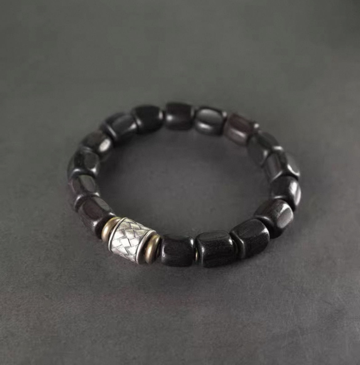 Ebony Natural Bracelet - Dispels Negativity (Brass &amp; Silver)