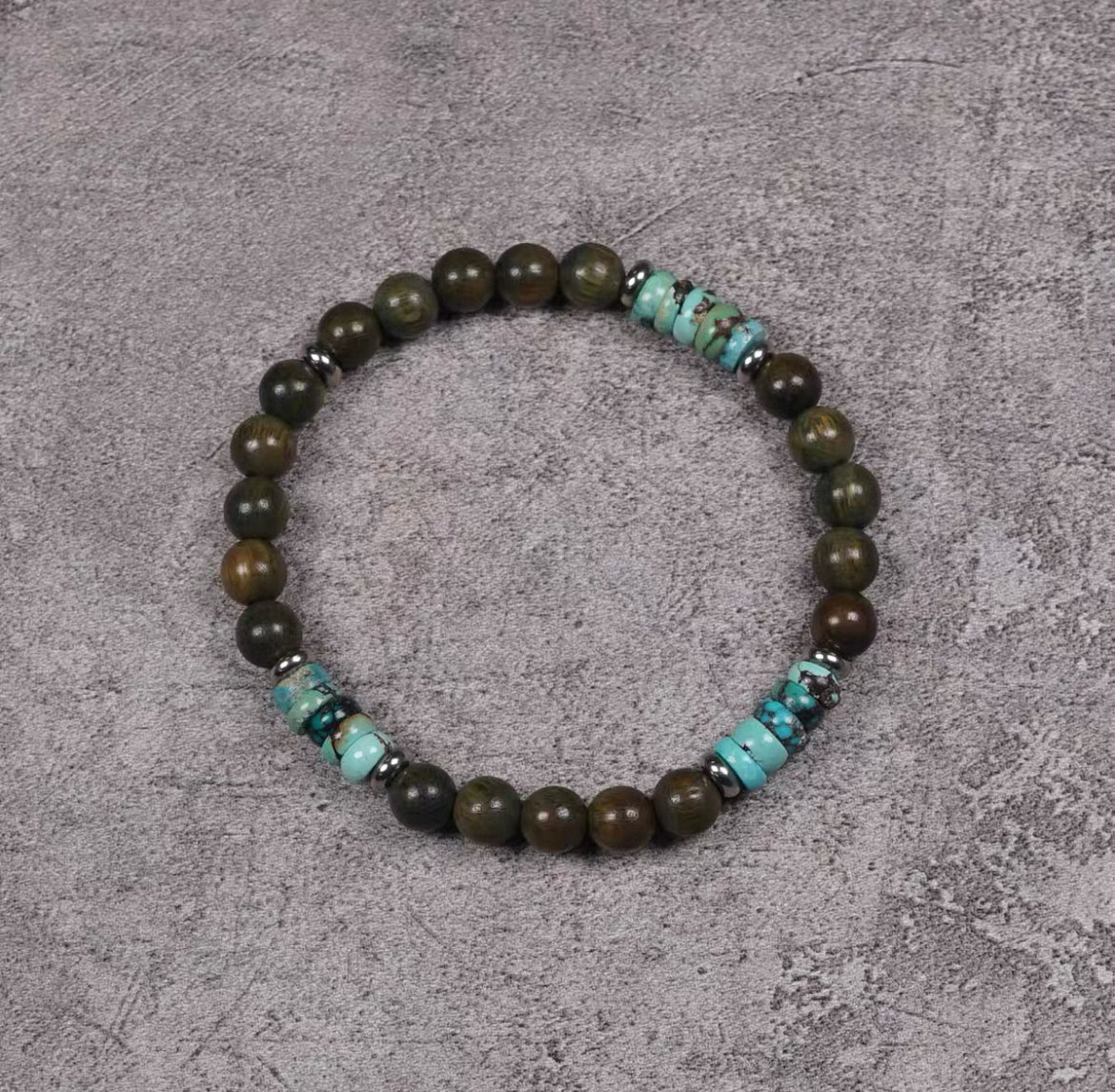 Handmade Green Sandalwood & Turquoise Wealth - Guarding Bracelet