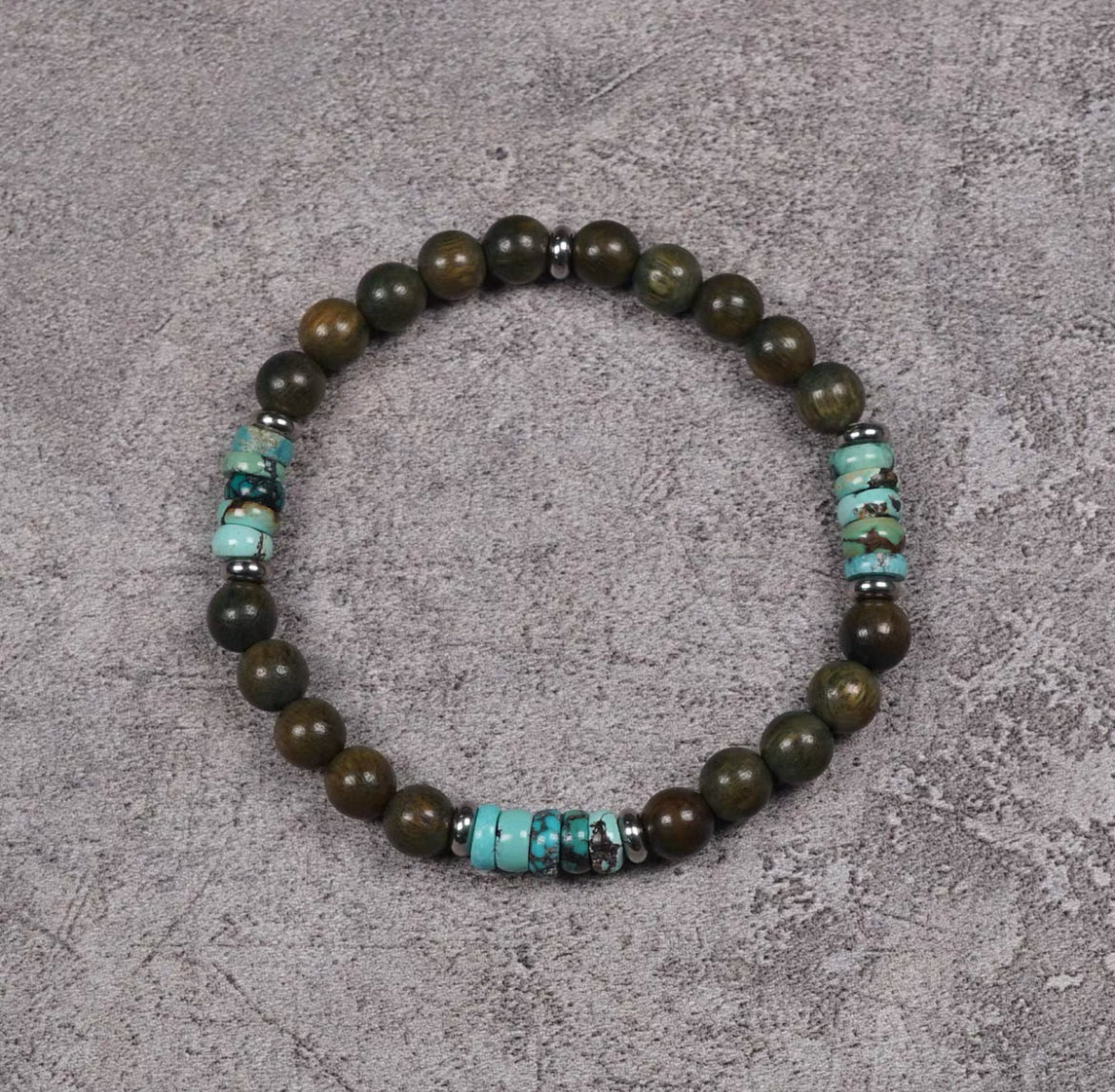 Handmade Green Sandalwood & Turquoise Wealth - Guarding Bracelet