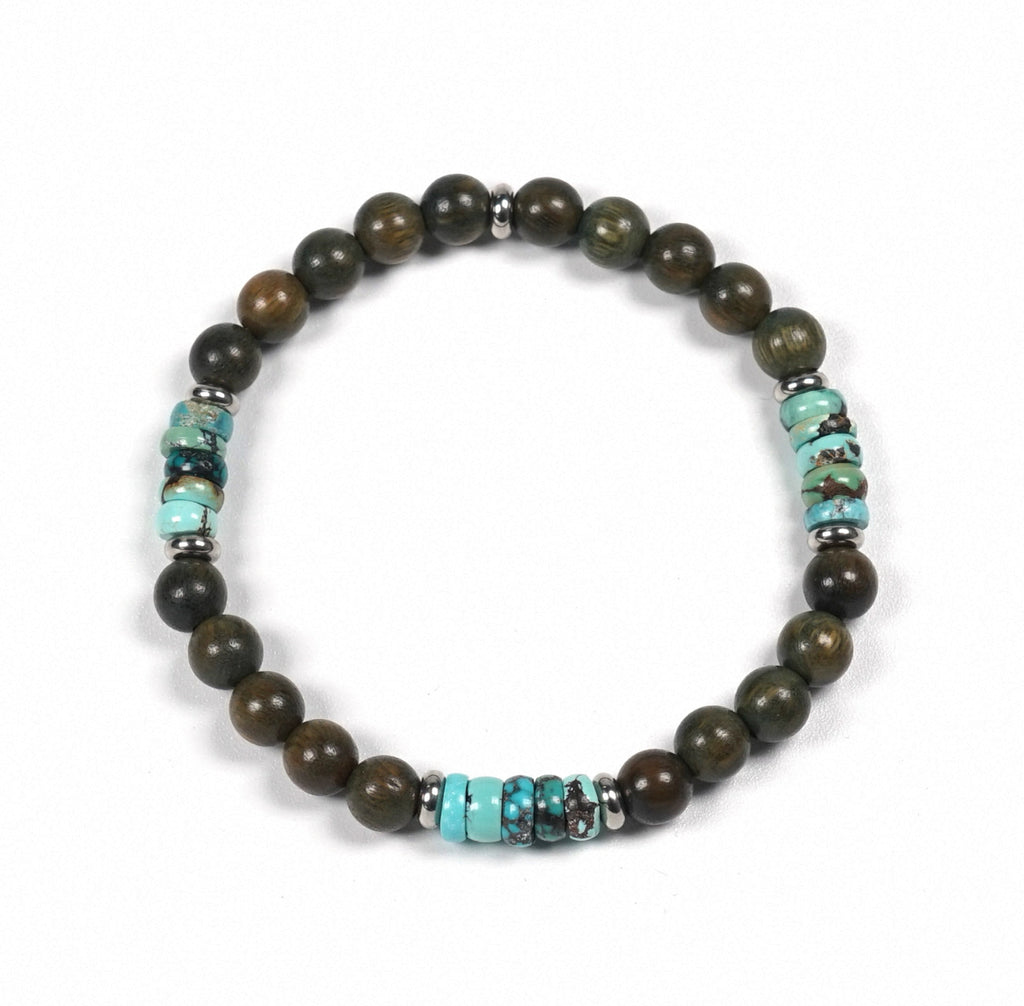 Handmade Green Sandalwood & Turquoise Wealth - Guarding Bracelet