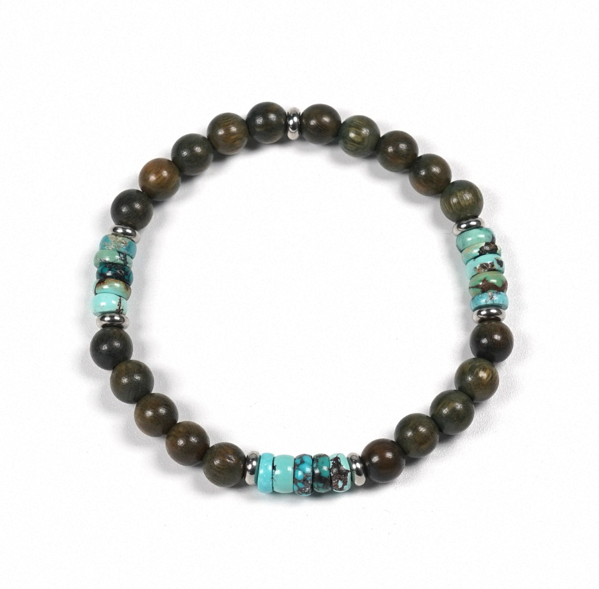 Handmade Green Sandalwood & Turquoise Wealth - Guarding Bracelet