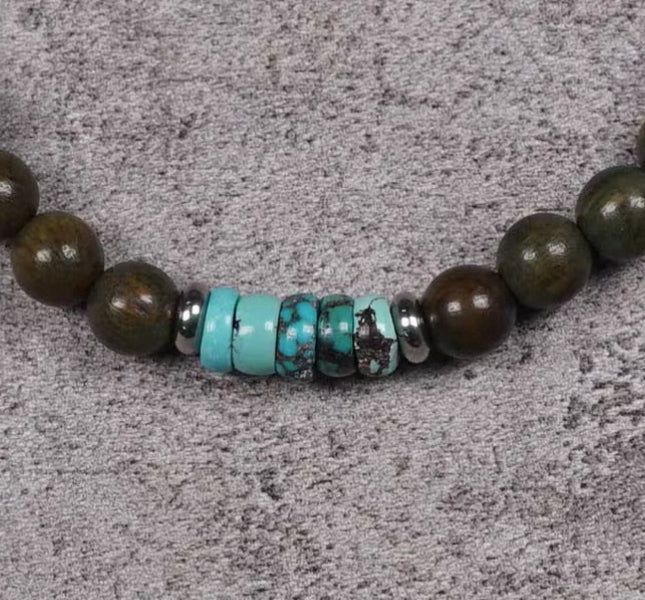 Handmade Green Sandalwood & Turquoise Wealth - Guarding Bracelet