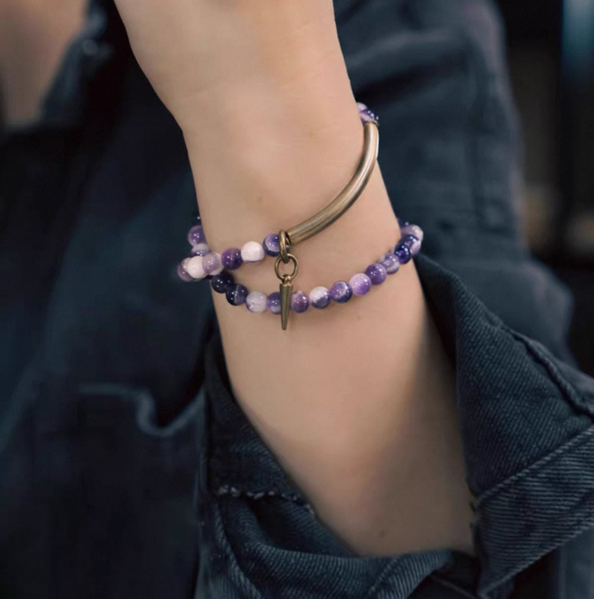 Dream Amethyst &amp; Vintage Brass Bracelet (Inspiration・Calm)