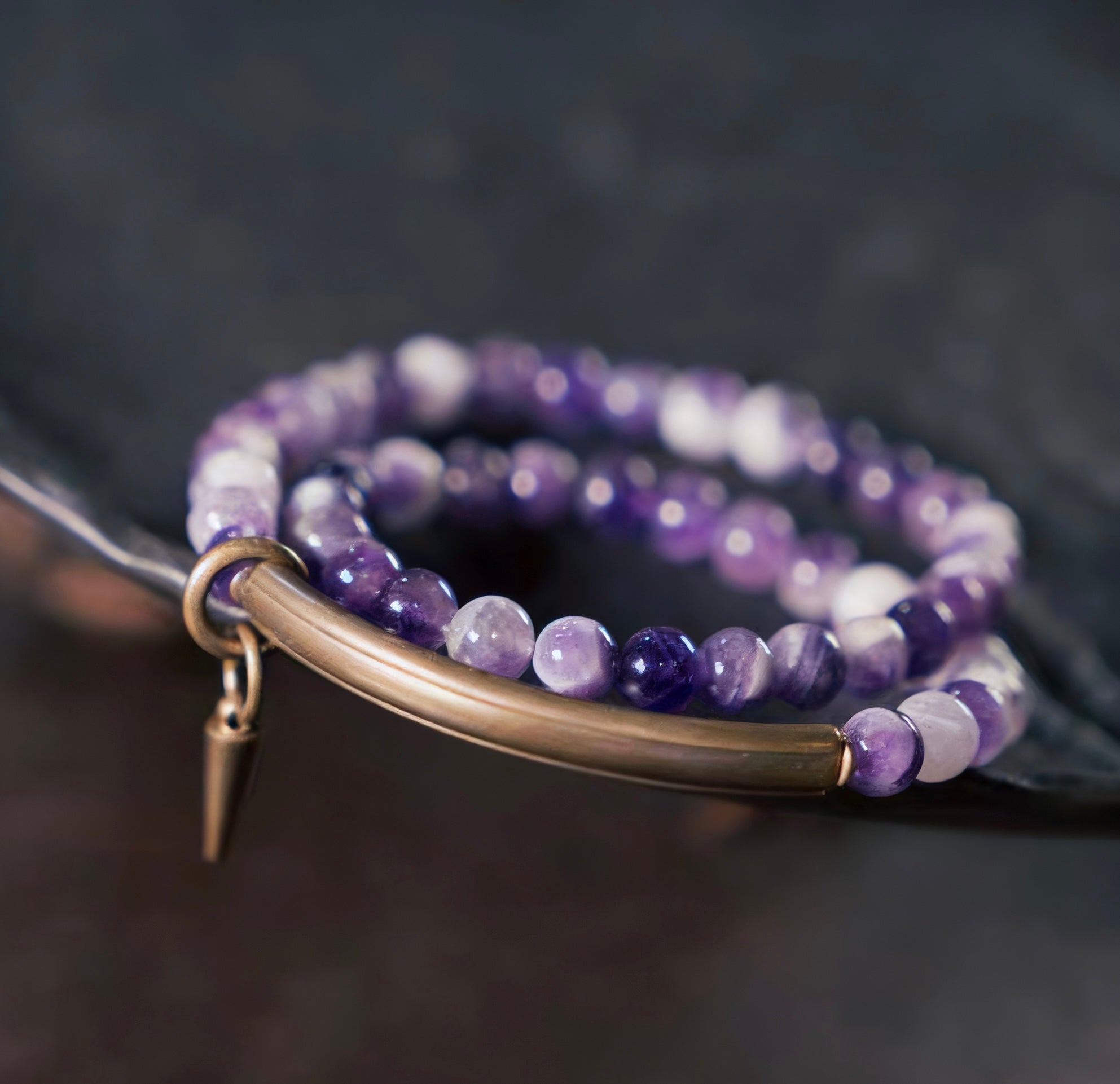 Dream Amethyst &amp; Vintage Brass Bracelet (Inspiration・Calm)