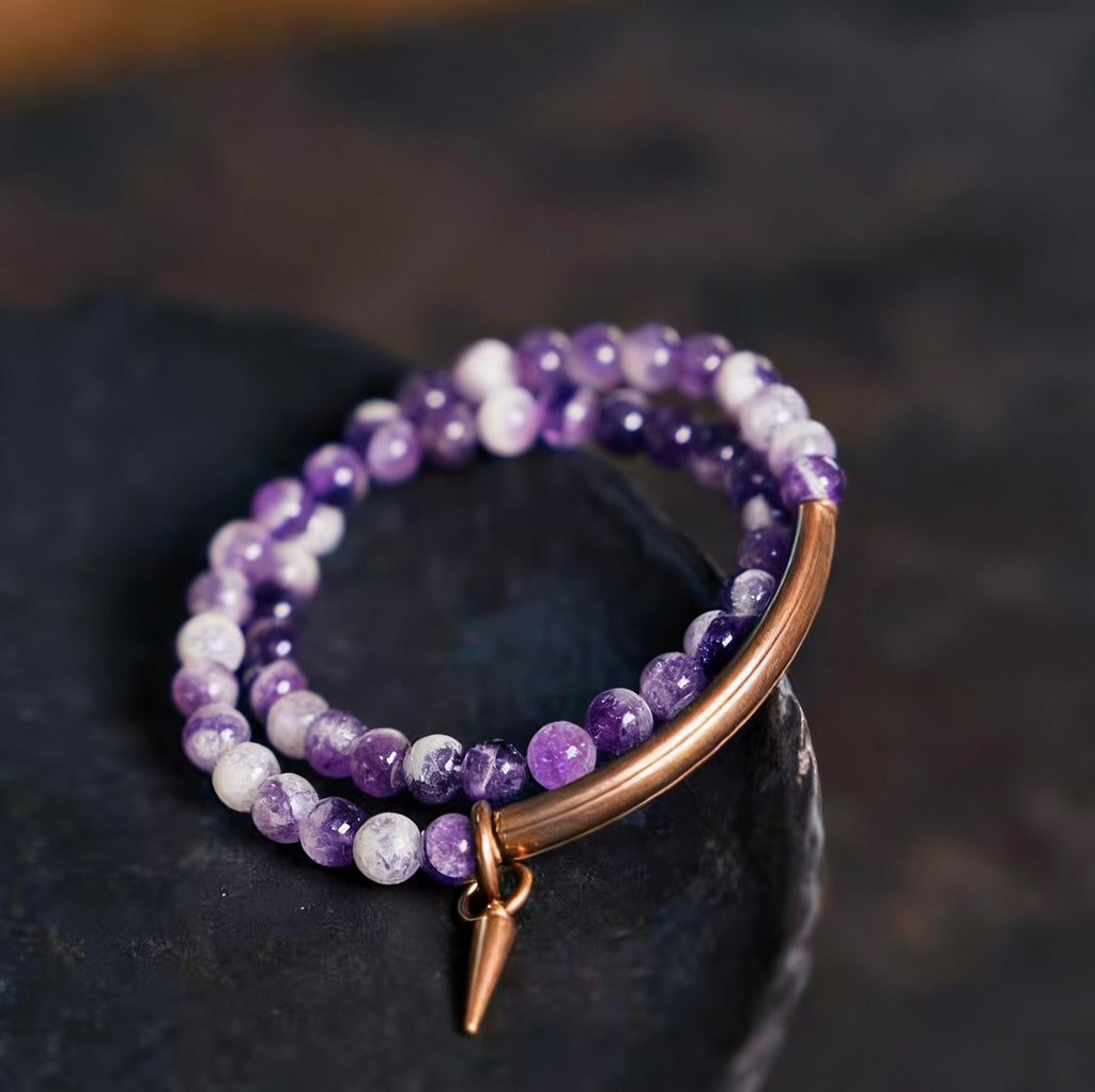 Dream Amethyst &amp; Vintage Brass Bracelet (Inspiration・Calm)