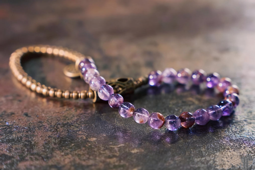 Natural Phantom Amethyst &amp; Brass Vintage Bracelet