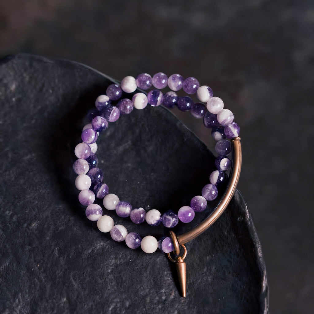 Dream Amethyst &amp; Vintage Brass Bracelet (Inspiration・Calm)