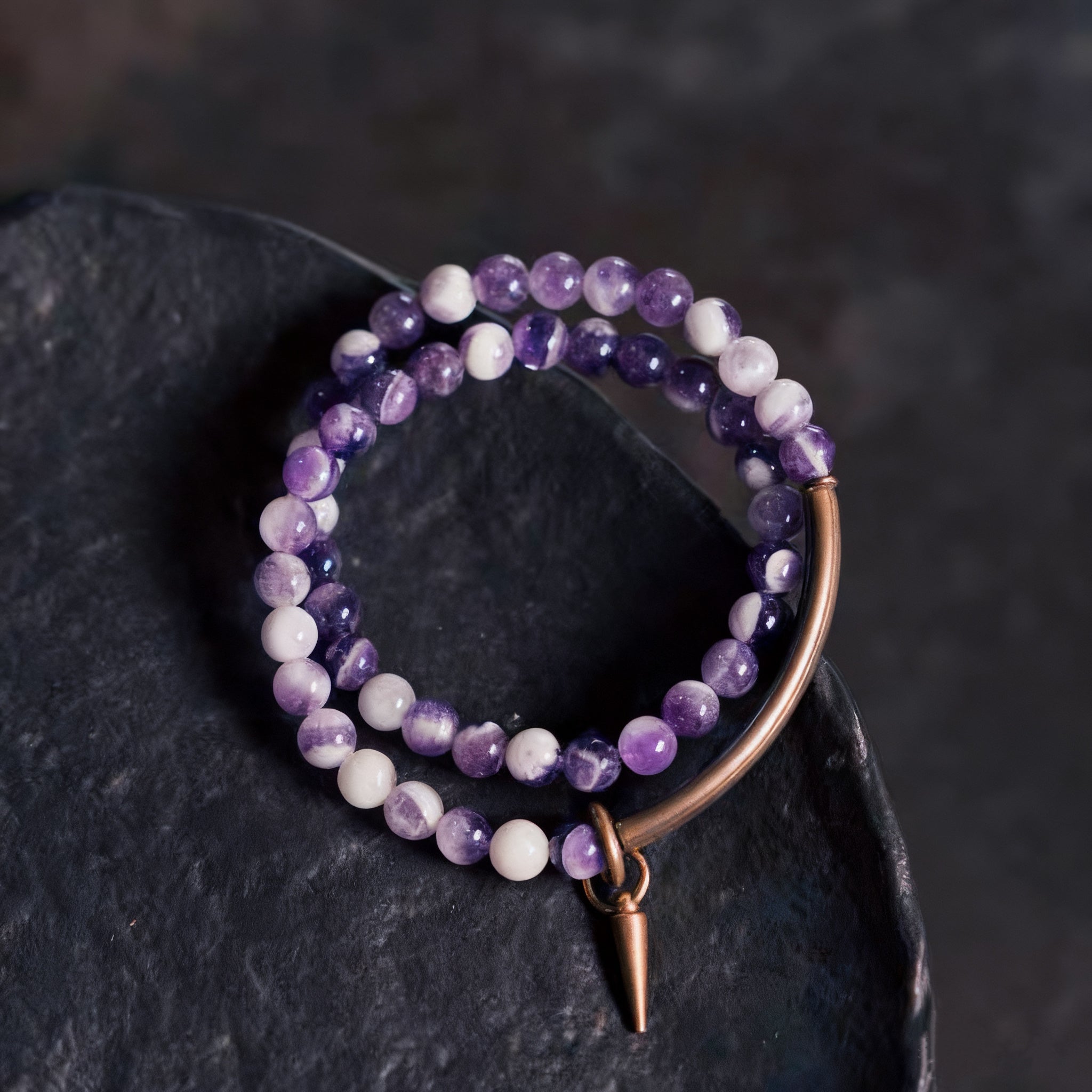 Dream Amethyst &amp; Vintage Brass Bracelet (Inspiration・Calm)