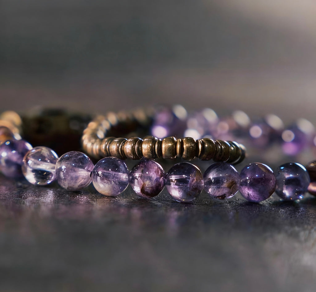 Natural Phantom Amethyst &amp; Brass Vintage Bracelet
