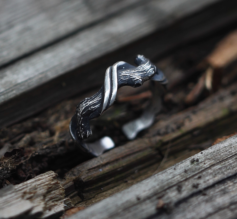 Driftwood & Stream 999 Fine Silver Open Ring – Free Engraving, A Talisman of Peace — handmade Tibetan ring