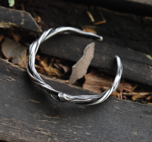 Driftwood & Stream 999 Fine Silver Cuff – Free Engraving, A Talisman of Peace — handmade Tibetan charm