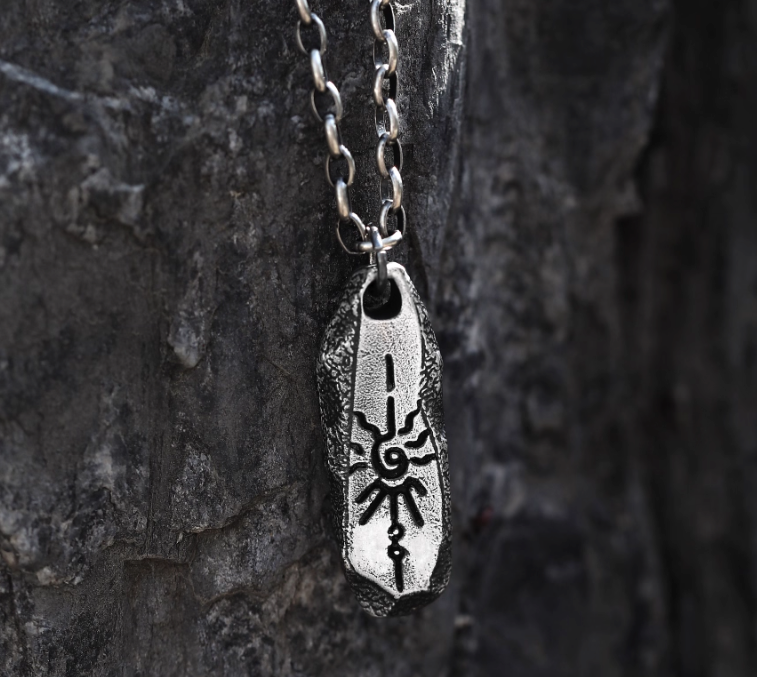 Rock-Carved Sun 999 Fine Silver Pendant – Free Engraving, A Talisman of Peace — handmade Tibetan pendant