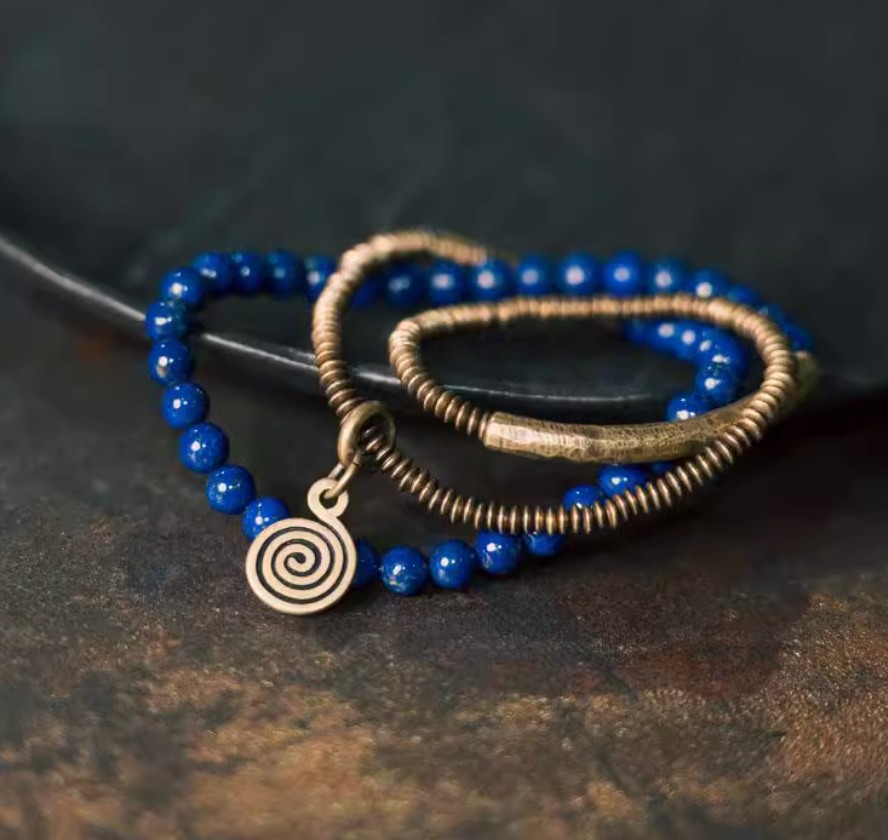 Lapis Lazuli Wisdom Spiral Bracelet — handmade Tibetan bracelet