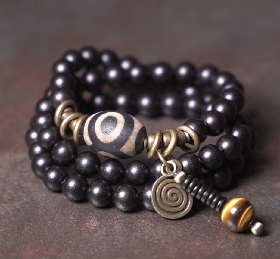 Tibetan Dzi & Ebony Guardian Bracelet — handmade Tibetan bracelet
