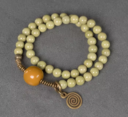 Alashan Agate & Golden Orb Desert Bracelet — handmade Tibetan bracelet