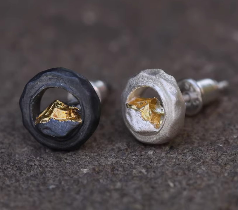 Golden Sunrise on Snow Mountain Studs — handmade Tibetan charm