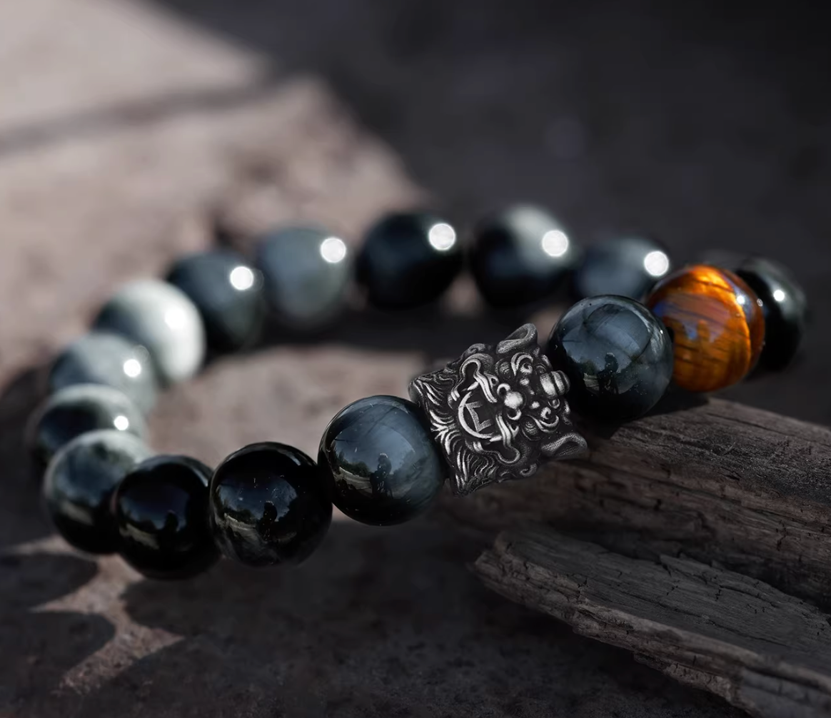 Tibetan Snow Lion & Himalayan Eagle Eye Bracelet — handmade Tibetan bracelet
