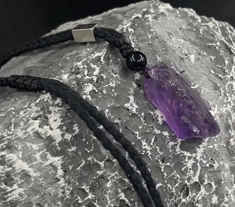 Prayer-Bound Amethyst – Raw Crystal Necklace from the Highlands — handmade Tibetan necklace