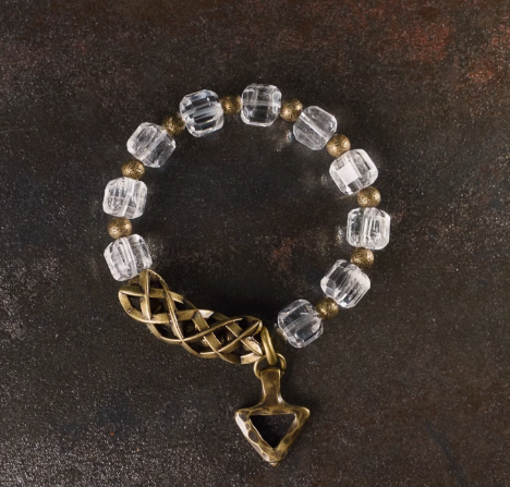 Tibetan Crystal Guardian Bracelet – Brass-Touched — handmade Tibetan bracelet