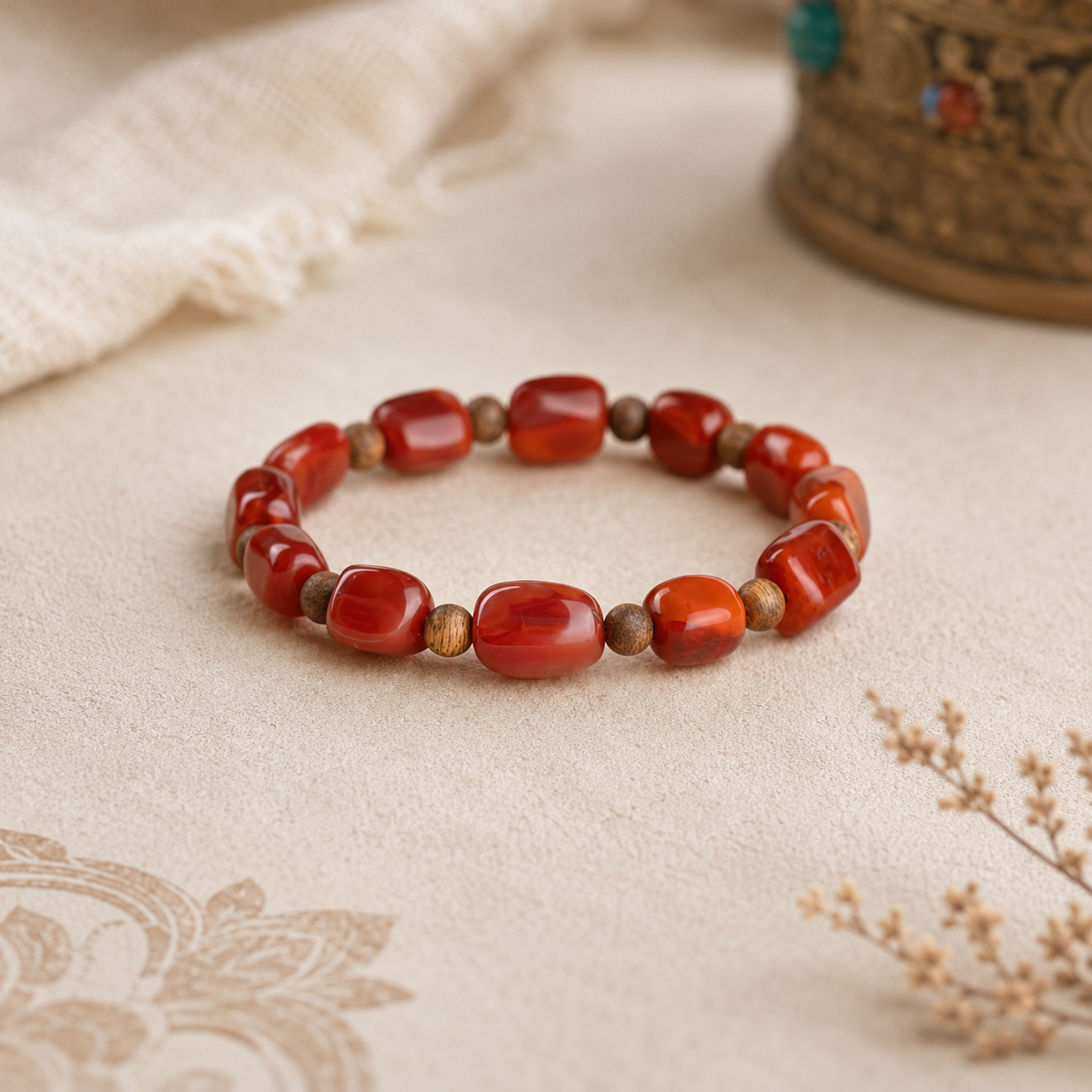 Nanhong Agate Bracelet — Natural Southern Red & Bronze Accent