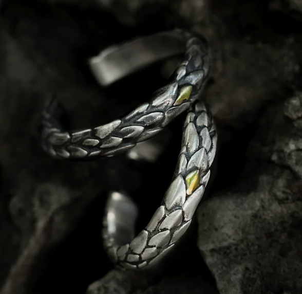 Dragon's Reverse Scale Ring | Pure Silver, Gold Accent