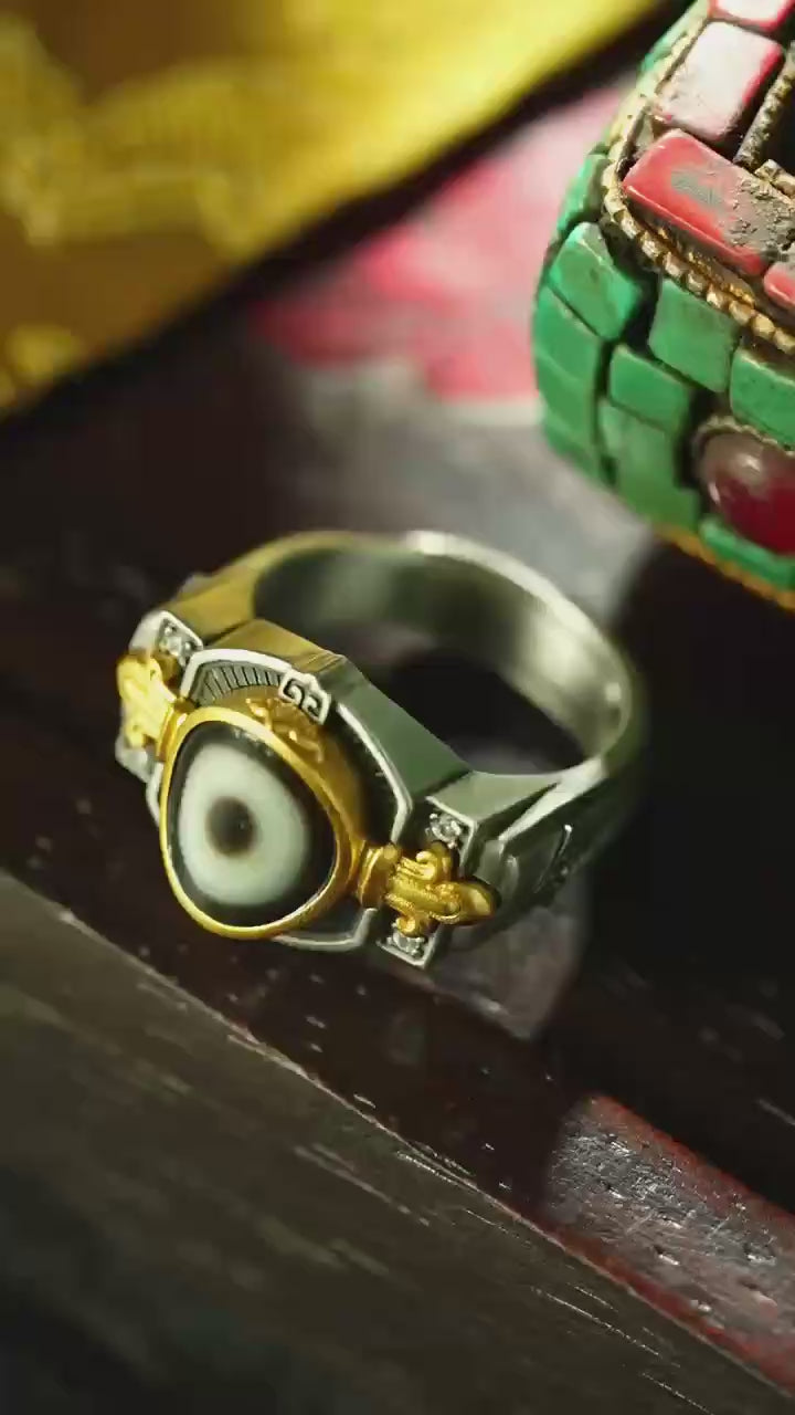 vajra-set dzi silver ring — video